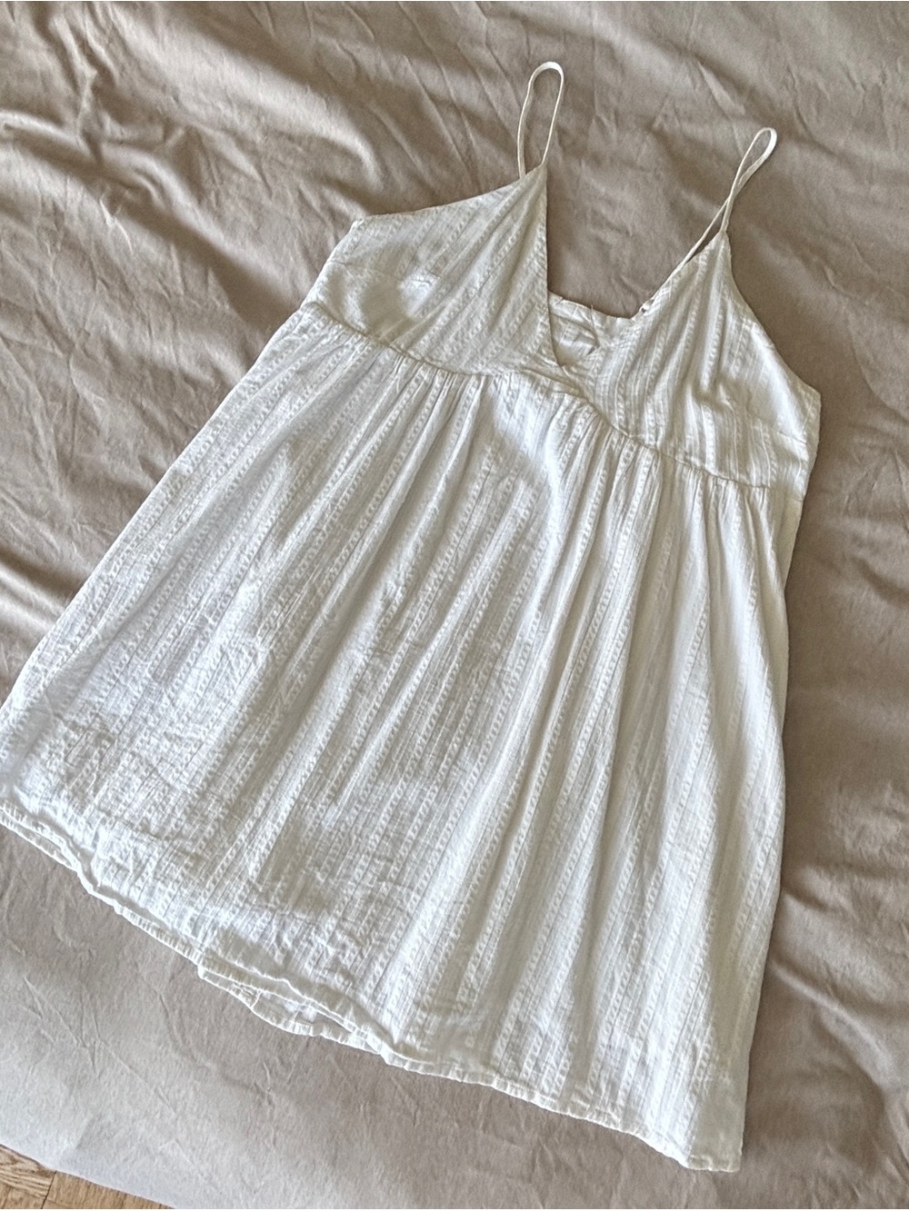 White Cottagecore Baby Doll V-Neck Spaghetti Strap Women's Mini Dress
